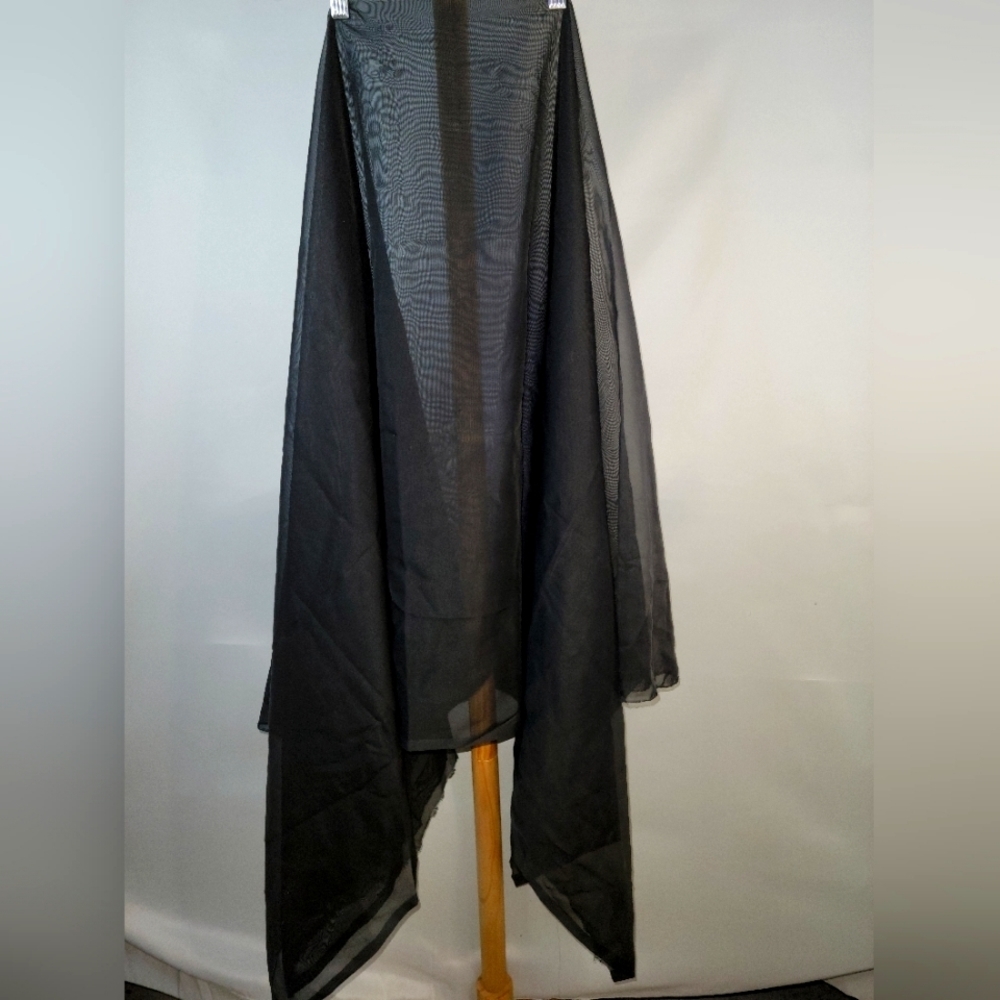 Sheer black fabric unfinished edges tablecloth curtain shawl